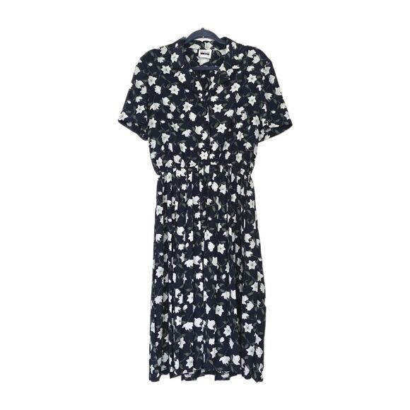 Vintage Floral Cottagecore Fit & Flare Dress Womens M Blue Modest Teacher 90s - Picture 1 of 9